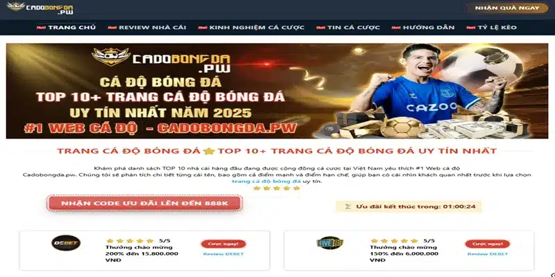 Giao diện trang cá độ bóng đá cadobongda được sáng lập bởi Zinedine Zidane